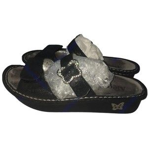 Alegria MAR-211 Shimmer Black Leather Double Strap Sandals Women’s EU Sz 38